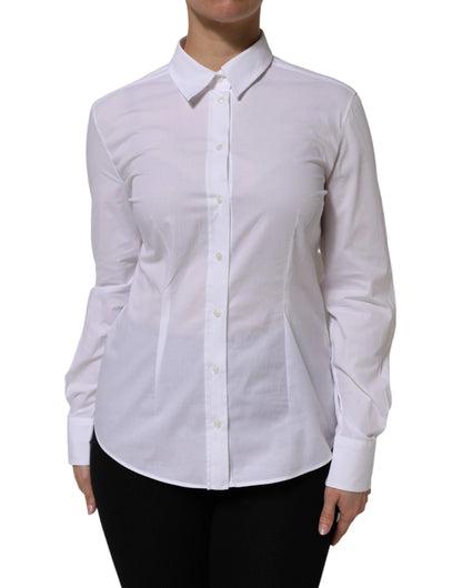 Dolce & Gabbana White Cotton Long Sleeves Collared Top Shirt by Dolce & Gabbana