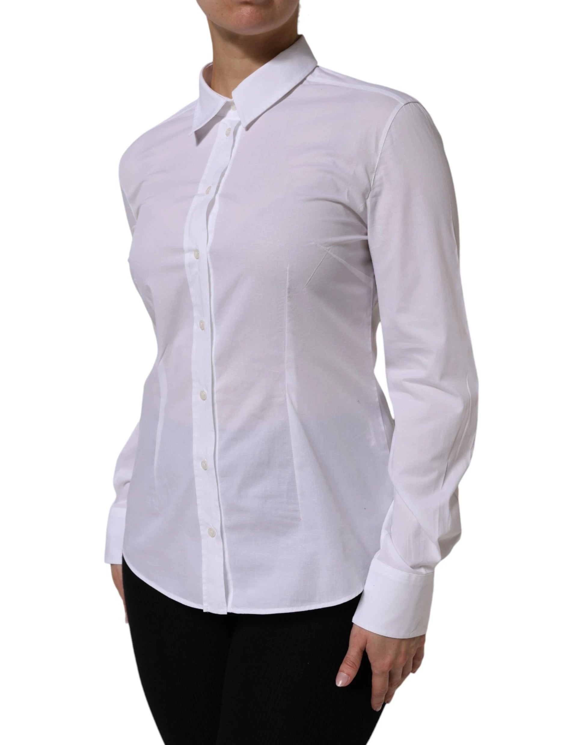 Dolce & Gabbana White Cotton Long Sleeves Collared Top Shirt by Dolce & Gabbana