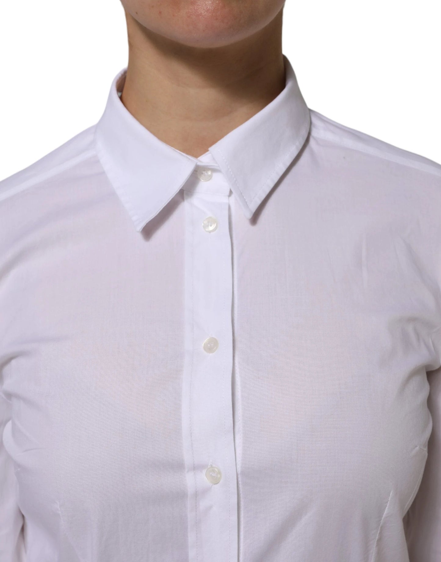 Dolce & Gabbana White Cotton Long Sleeves Collared Top Shirt by Dolce & Gabbana
