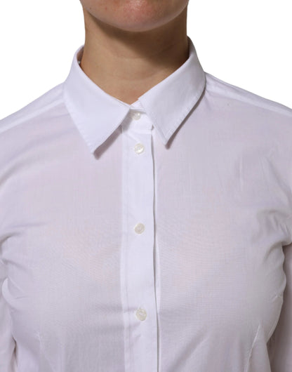 Dolce & Gabbana White Cotton Long Sleeves Collared Top Shirt by Dolce & Gabbana