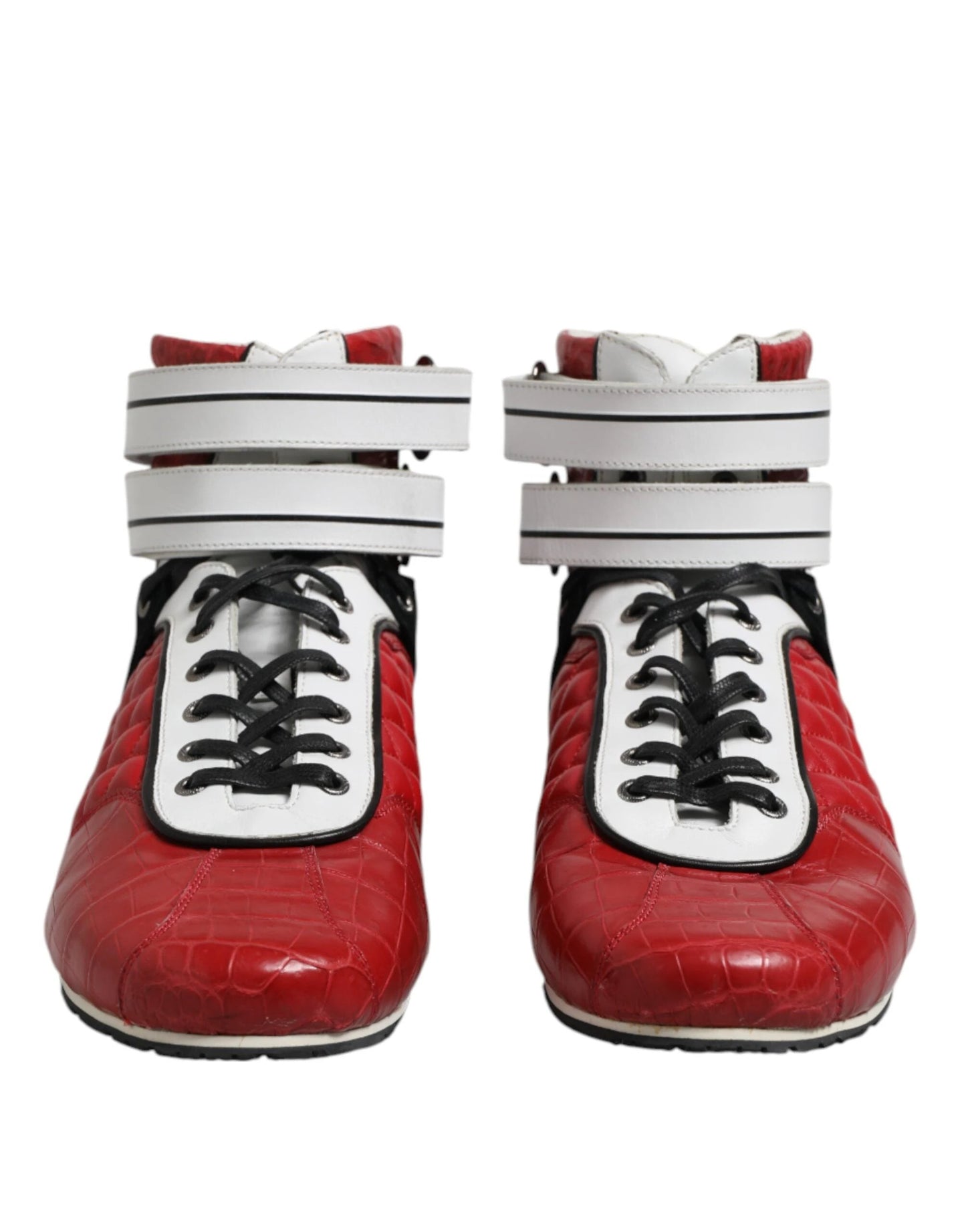 Dolce & Gabbana Red Quilted Leather Lace Up Sneakers Shoes by Dolce & Gabbana