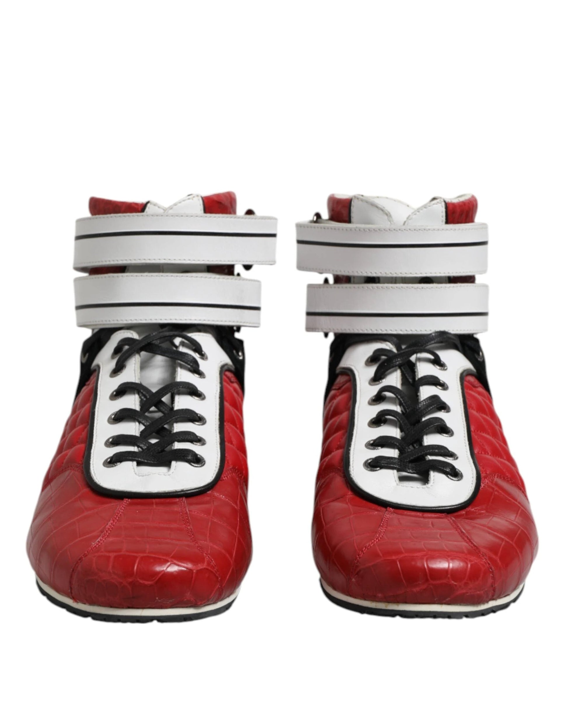 Dolce & Gabbana Red Quilted Leather Lace Up Sneakers Shoes by Dolce & Gabbana