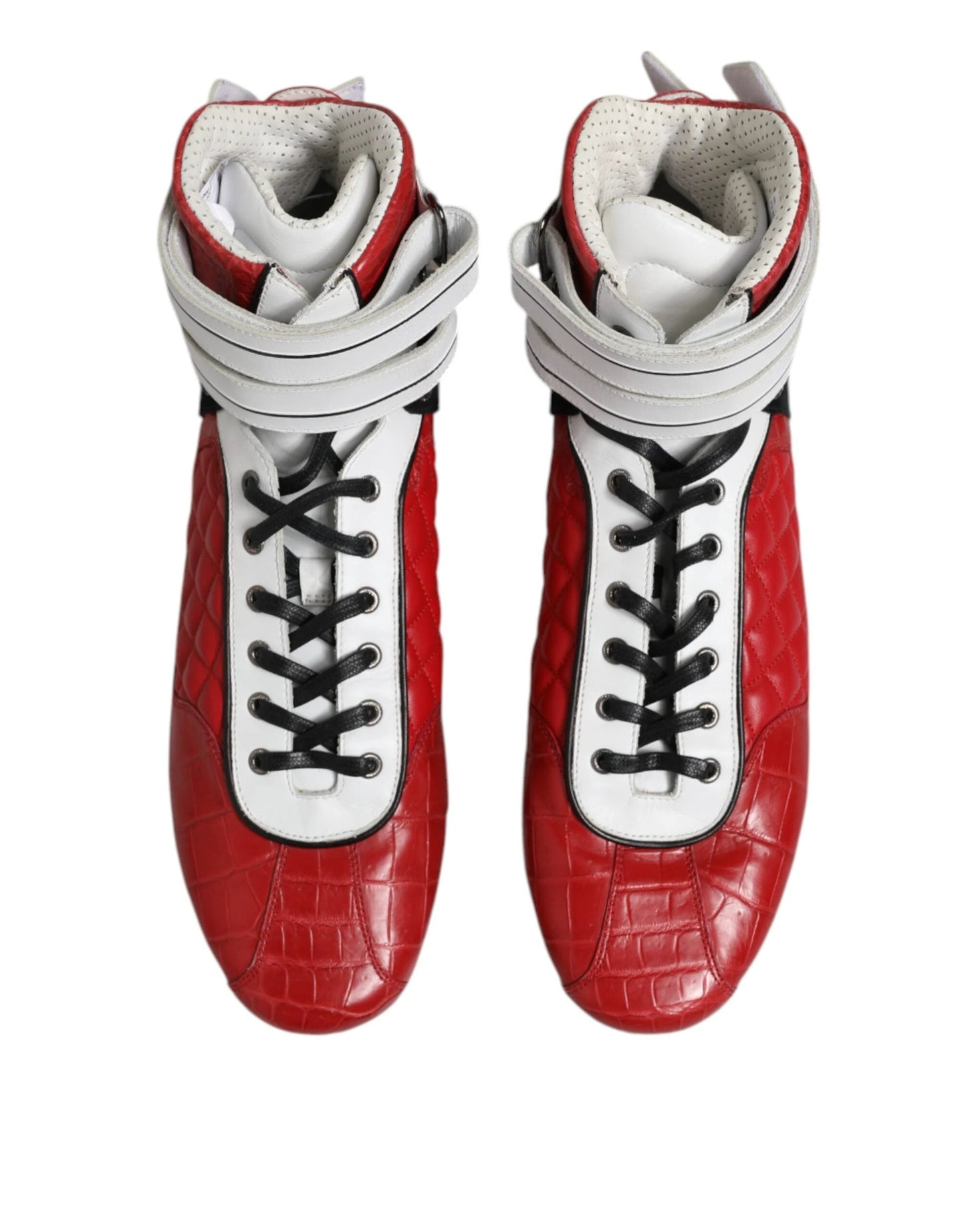 Dolce & Gabbana Red Quilted Leather Lace Up Sneakers Shoes by Dolce & Gabbana