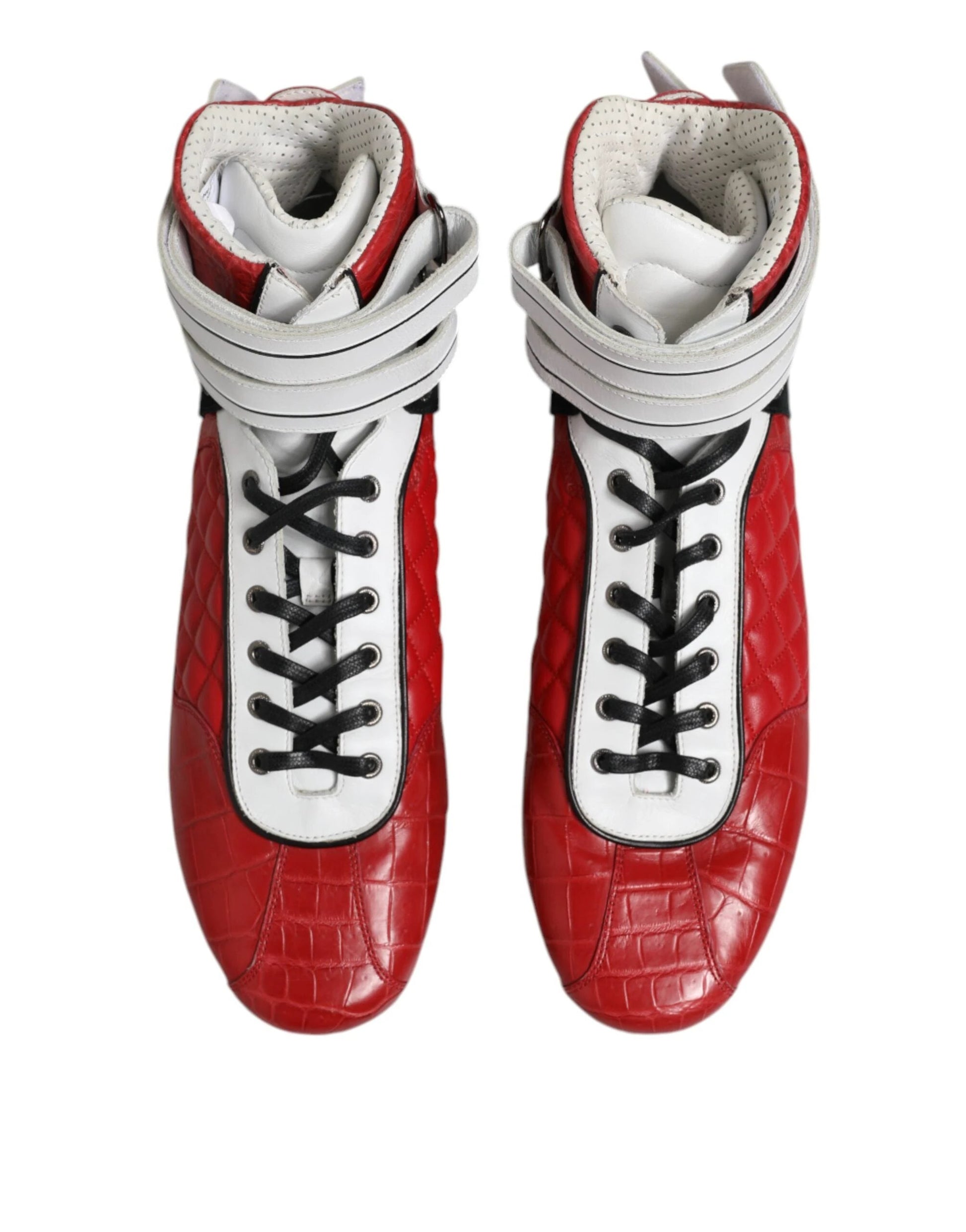 Dolce & Gabbana Red Quilted Leather Lace Up Sneakers Shoes by Dolce & Gabbana