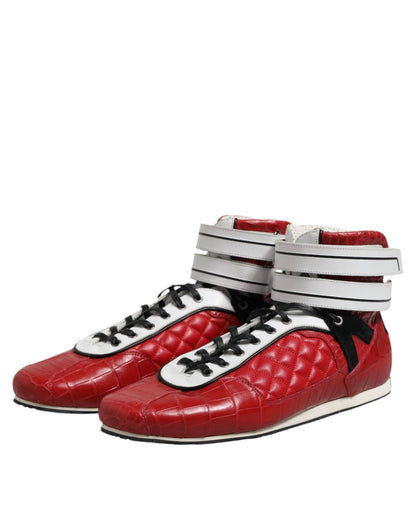 Dolce & Gabbana Red Quilted Leather Lace Up Sneakers Shoes by Dolce & Gabbana