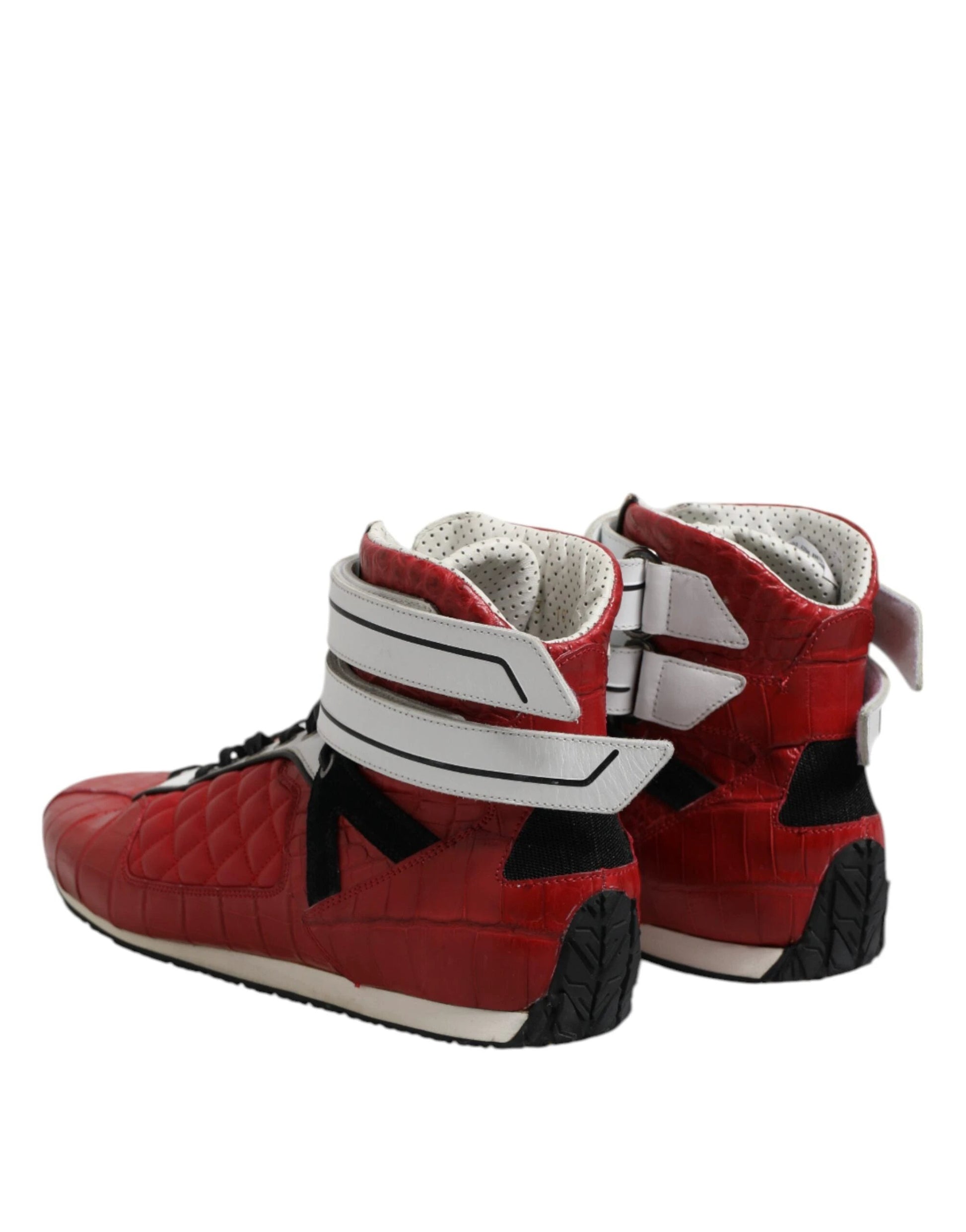 Dolce & Gabbana Red Quilted Leather Lace Up Sneakers Shoes by Dolce & Gabbana