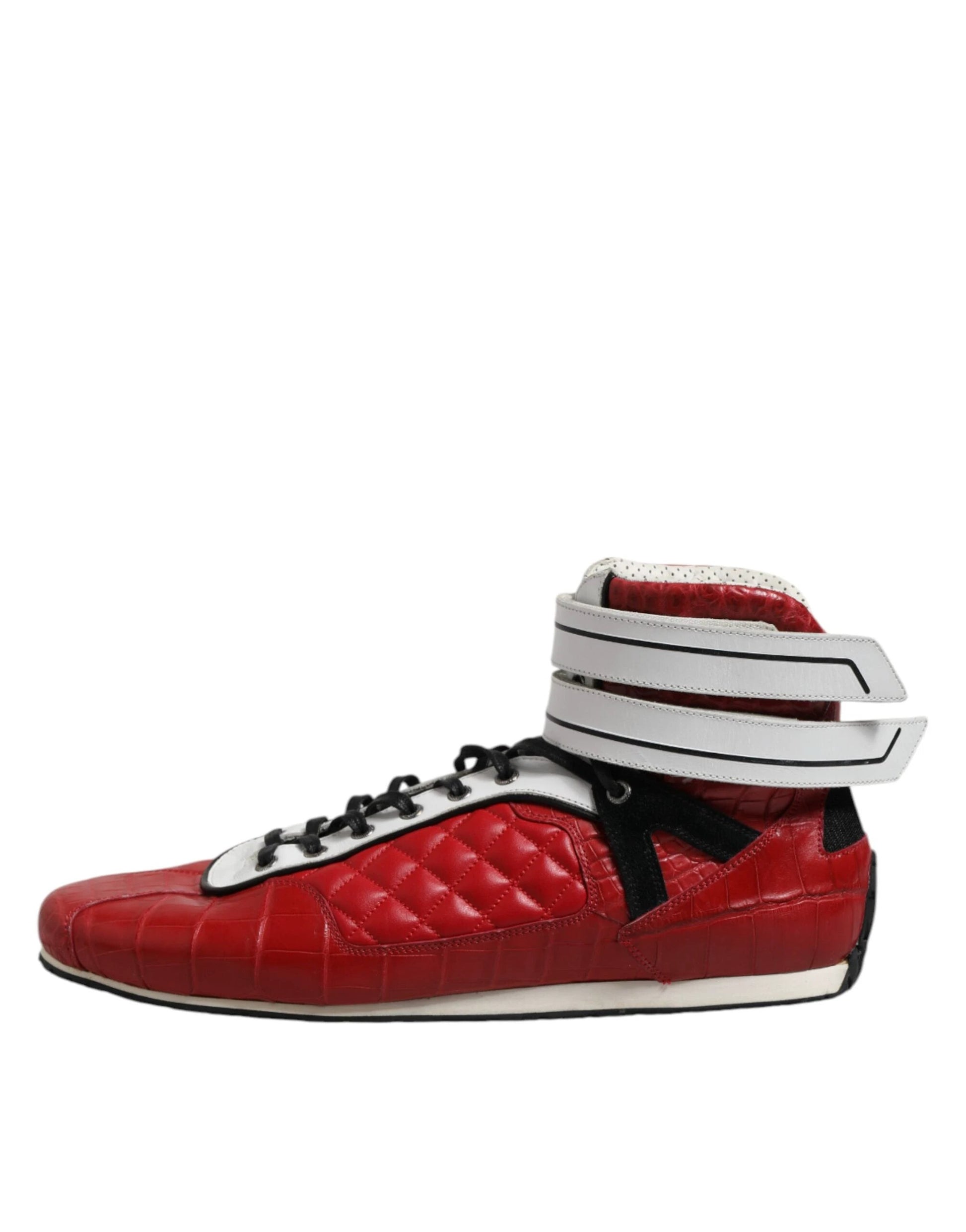 Dolce & Gabbana Red Quilted Leather Lace Up Sneakers Shoes by Dolce & Gabbana