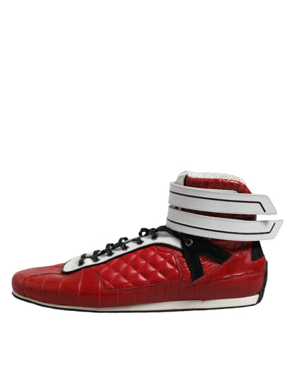 Dolce & Gabbana Red Quilted Leather Lace Up Sneakers Shoes by Dolce & Gabbana