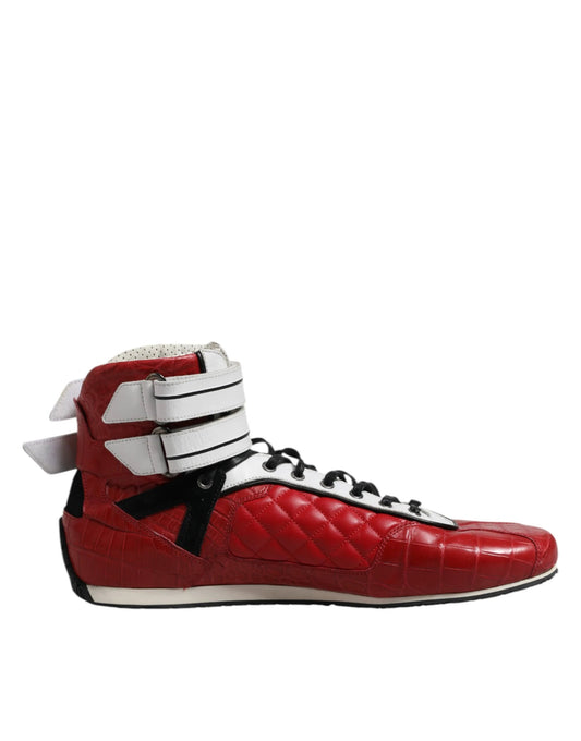 Dolce & Gabbana Red Quilted Leather Lace Up Sneakers Shoes by Dolce & Gabbana