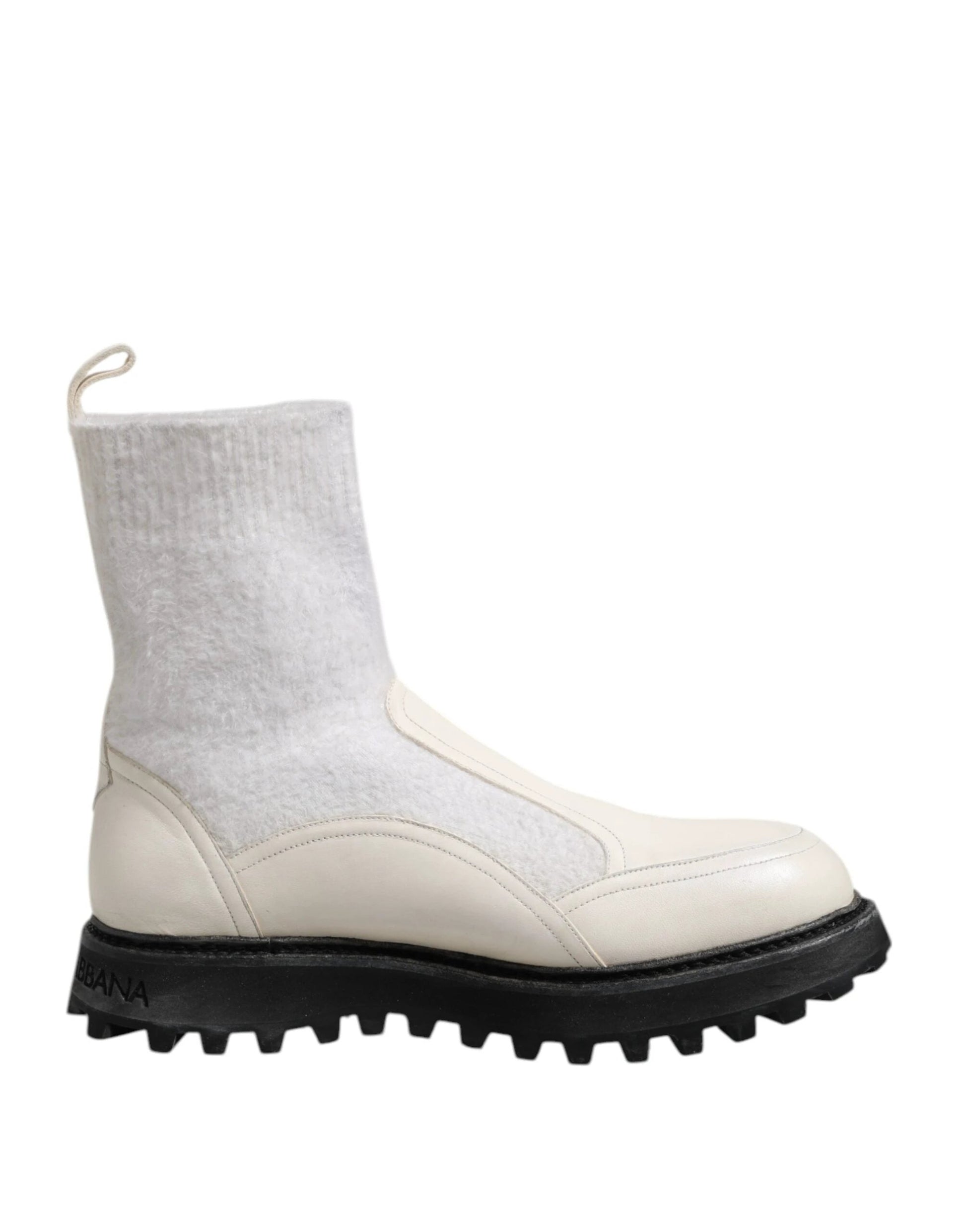Dolce & Gabbana White Beige DG Logo Mid Calf Boots Shoes by Dolce & Gabbana