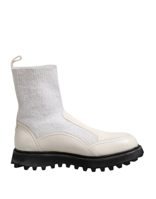 Dolce & Gabbana White Beige DG Logo Mid Calf Boots Shoes by Dolce & Gabbana