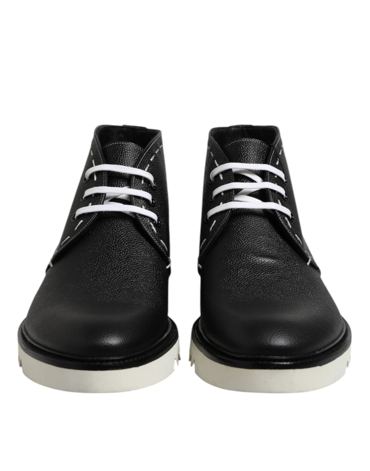 Dolce & Gabbana Black White Leather Ankle Boots Shoes by Dolce & Gabbana