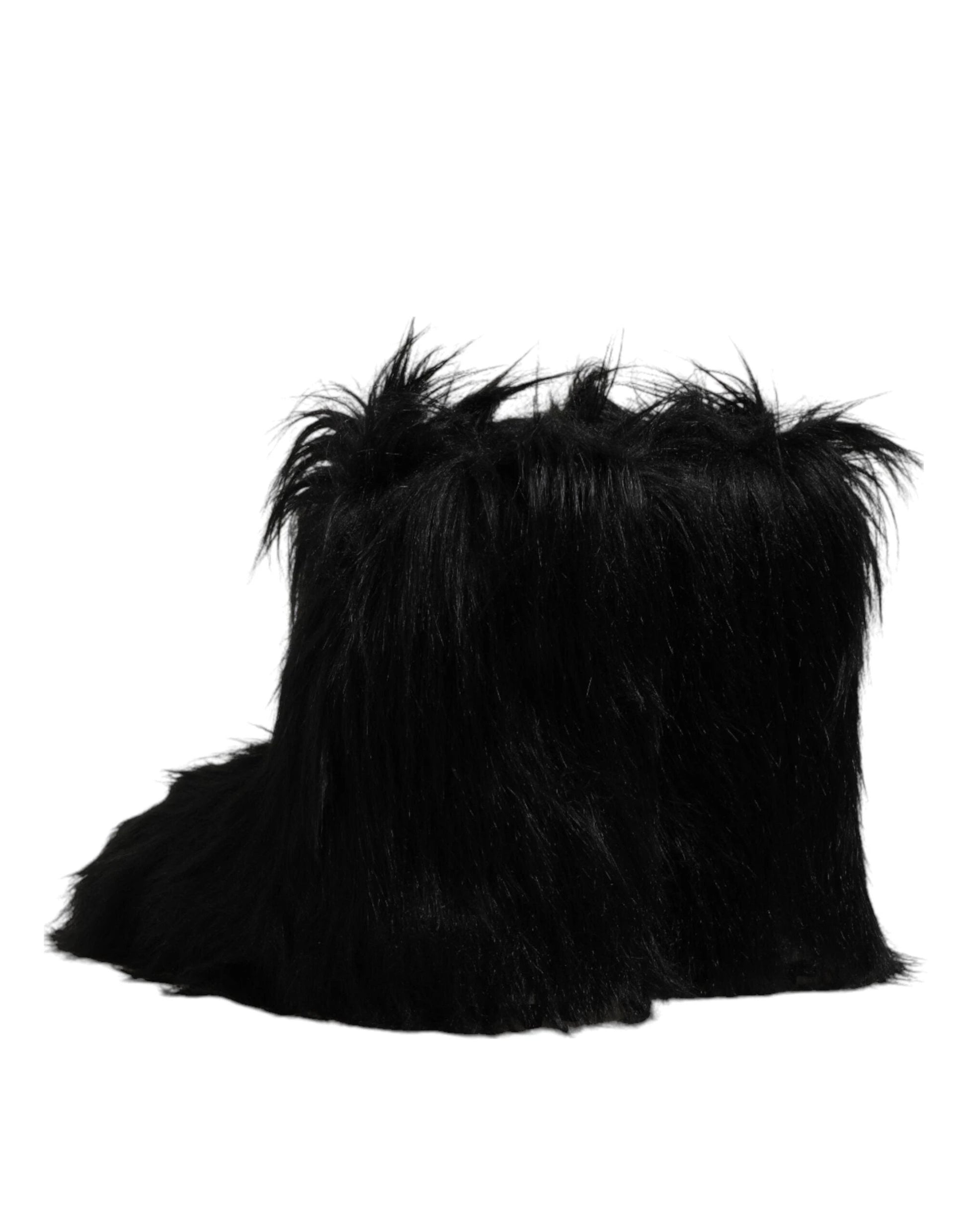 Dolce & Gabbana Black Faux Fur Mid Calf Boots Shoes by Dolce & Gabbana