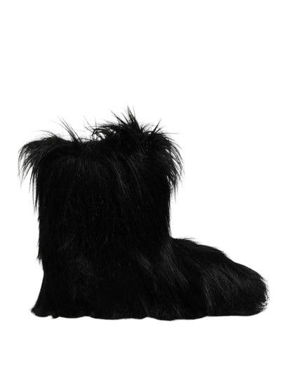 Dolce & Gabbana Black Faux Fur Mid Calf Boots Shoes by Dolce & Gabbana