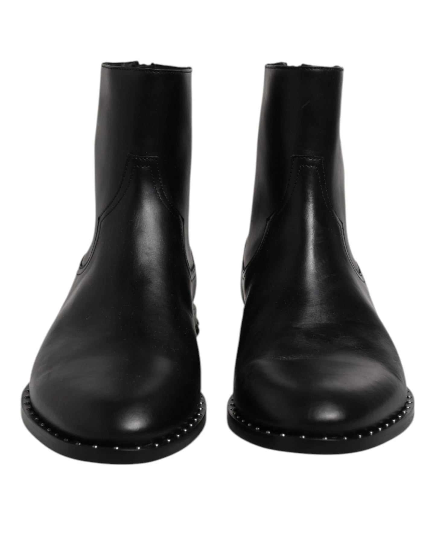 Dolce & Gabbana Black Leather Logo Ankle Boots Studded Shoes by Dolce & Gabbana