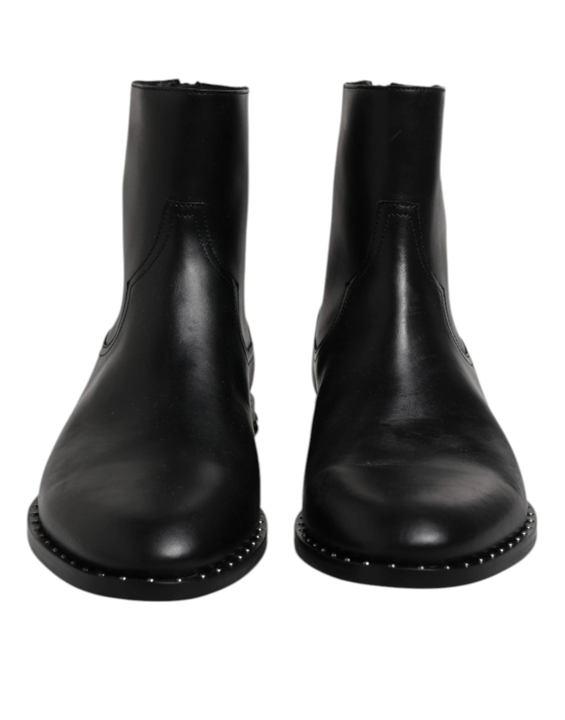 Dolce & Gabbana Black Leather Logo Ankle Boots Studded Shoes by Dolce & Gabbana