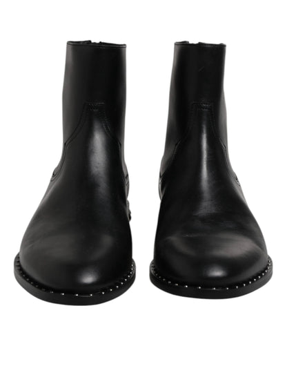 Dolce & Gabbana Black Leather Logo Ankle Boots Studded Shoes by Dolce & Gabbana