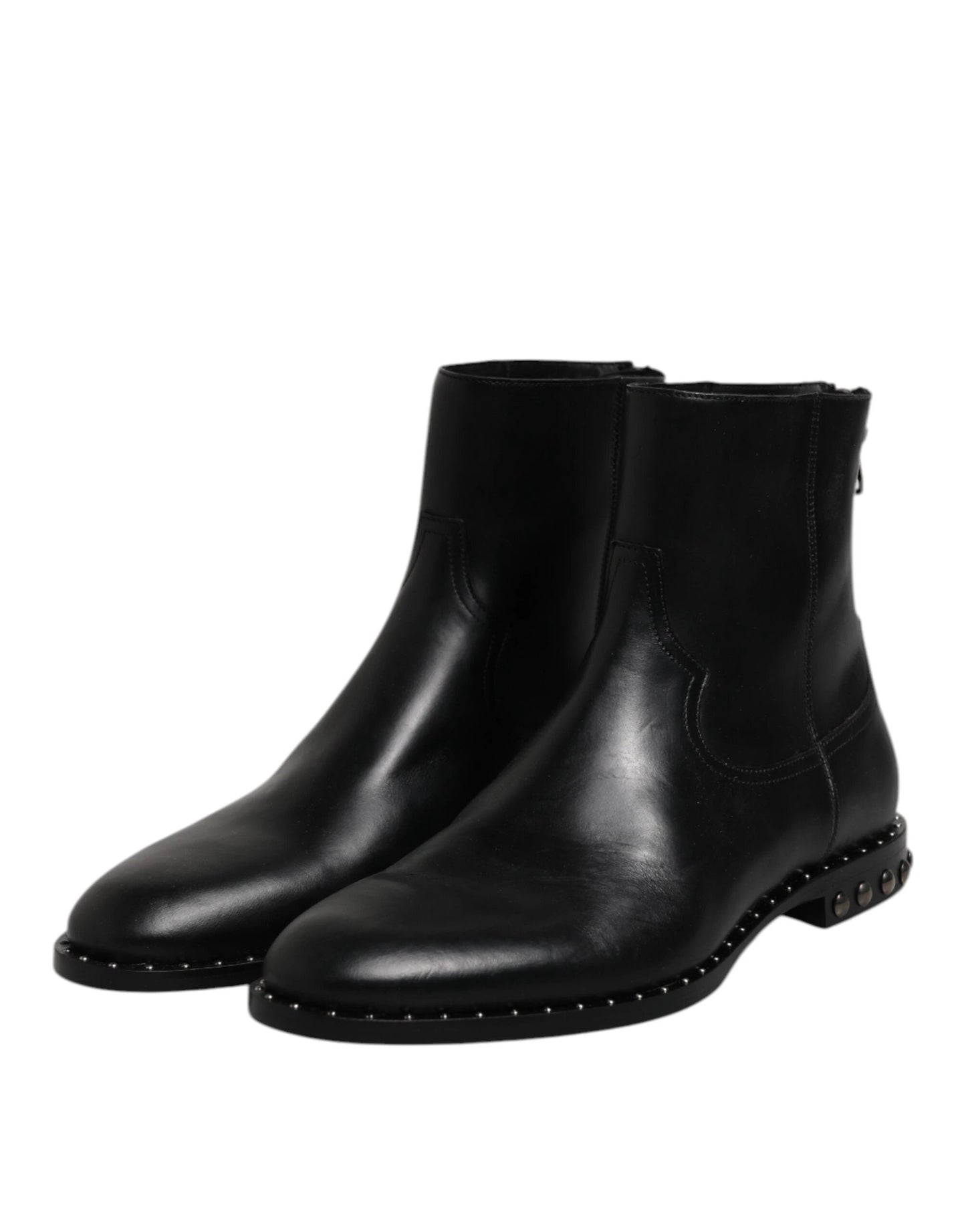 Dolce & Gabbana Black Leather Logo Ankle Boots Studded Shoes by Dolce & Gabbana