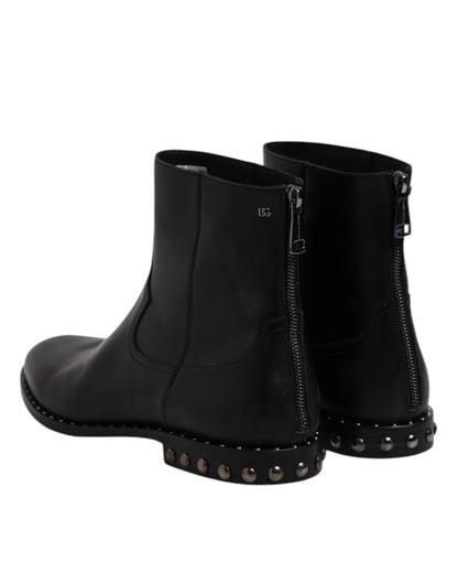 Dolce & Gabbana Black Leather Logo Ankle Boots Studded Shoes by Dolce & Gabbana