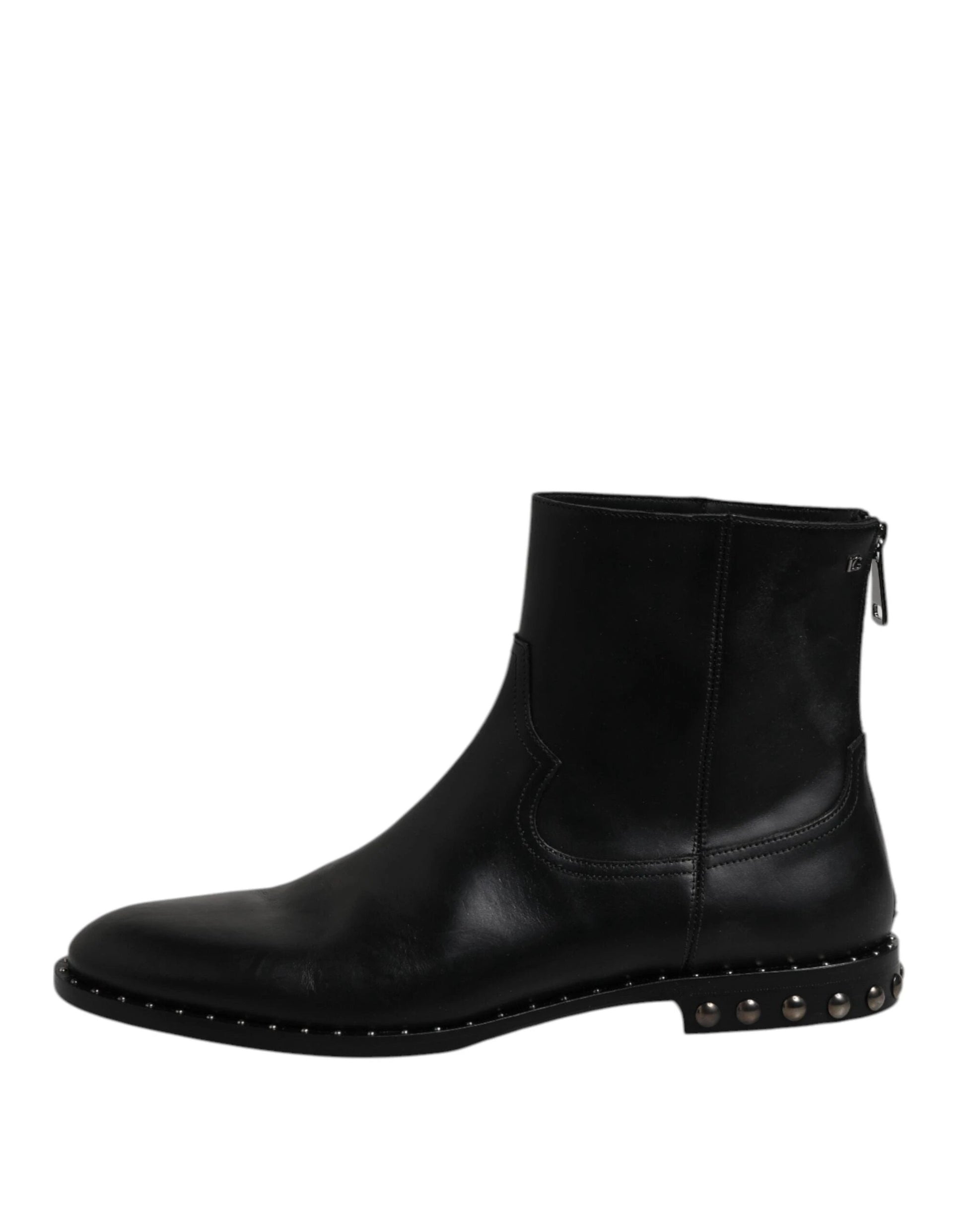 Dolce & Gabbana Black Leather Logo Ankle Boots Studded Shoes by Dolce & Gabbana