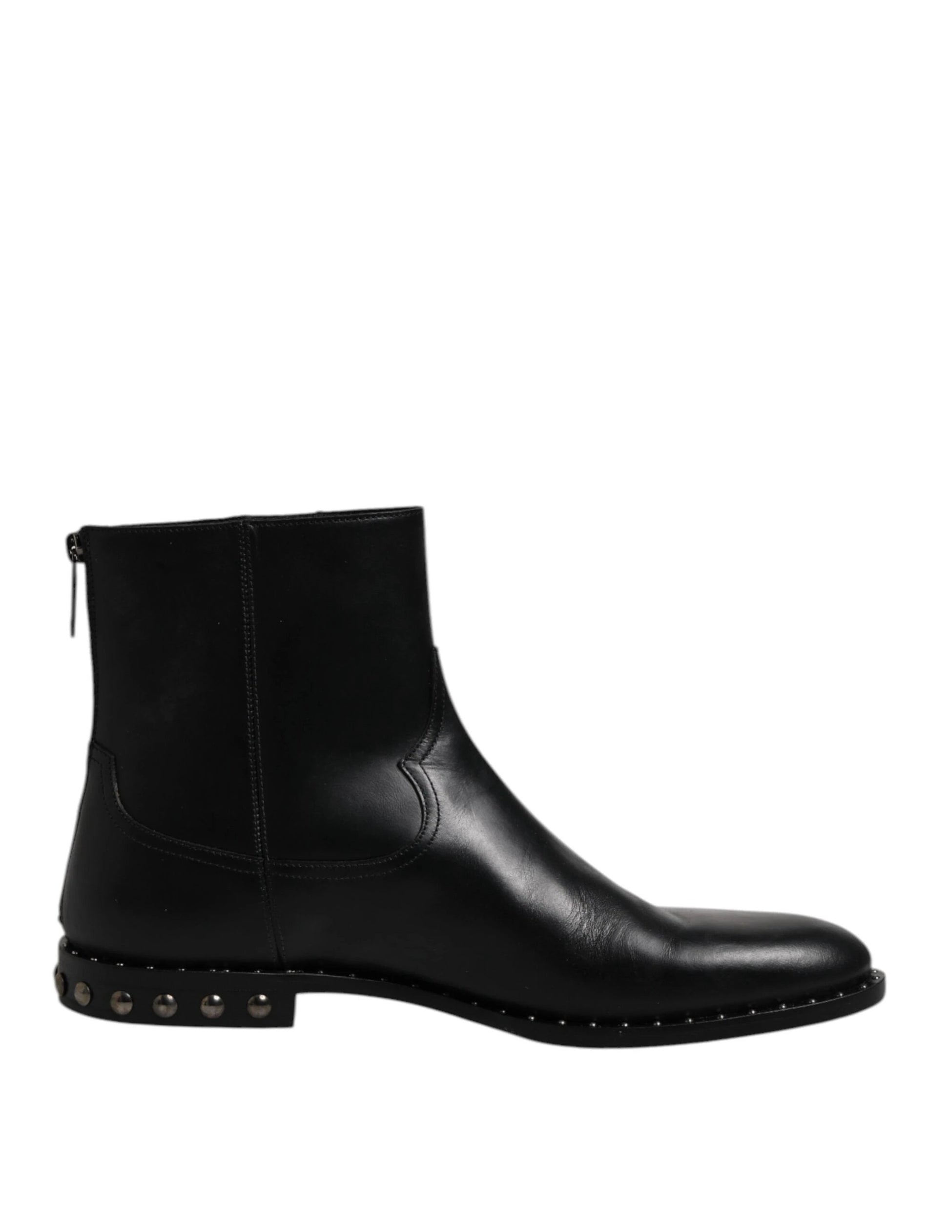 Dolce & Gabbana Black Leather Logo Ankle Boots Studded Shoes by Dolce & Gabbana