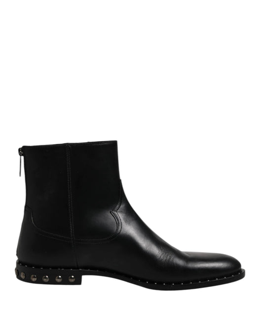 Dolce & Gabbana Black Leather Logo Ankle Boots Studded Shoes by Dolce & Gabbana