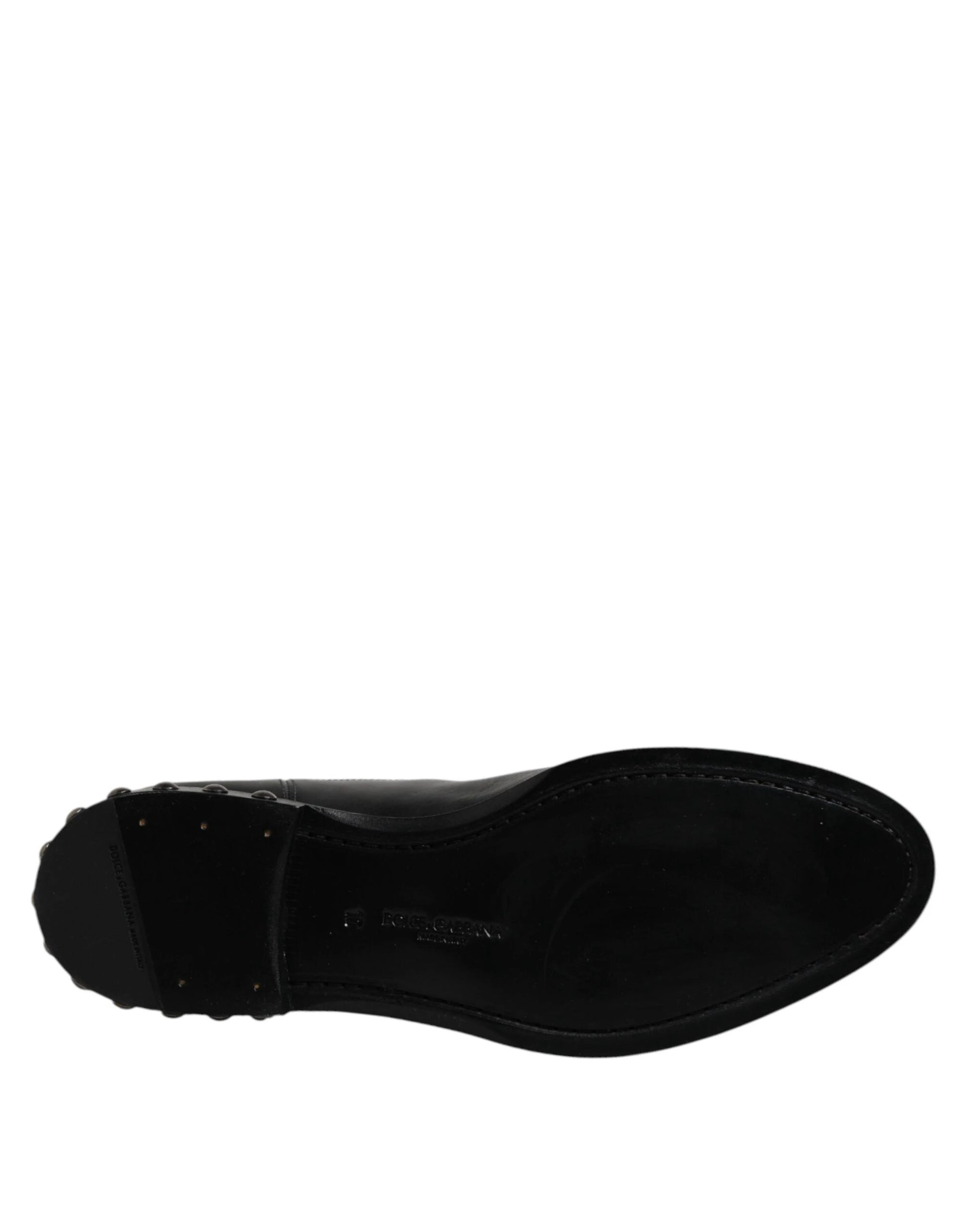 Dolce & Gabbana Black Leather Logo Ankle Boots Studded Shoes by Dolce & Gabbana