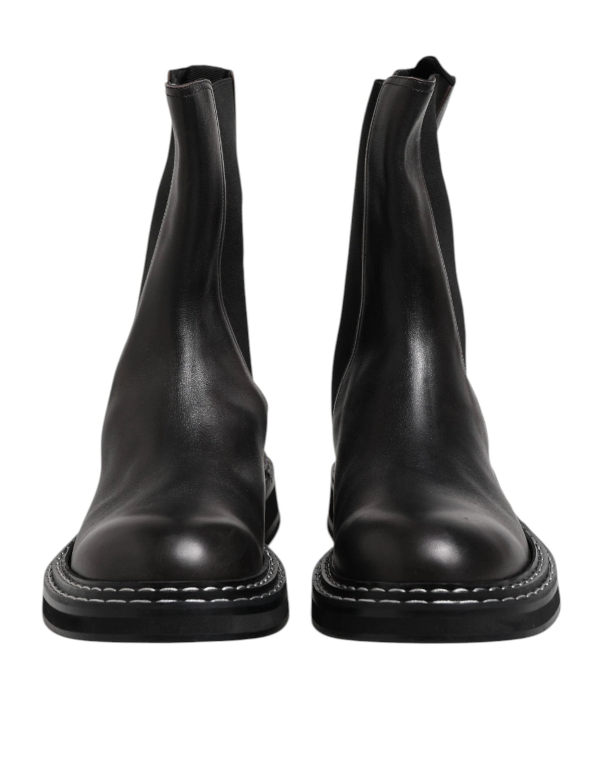 Dolce & Gabbana Black Leather Mid Calf Boots Flats Shoes by Dolce & Gabbana