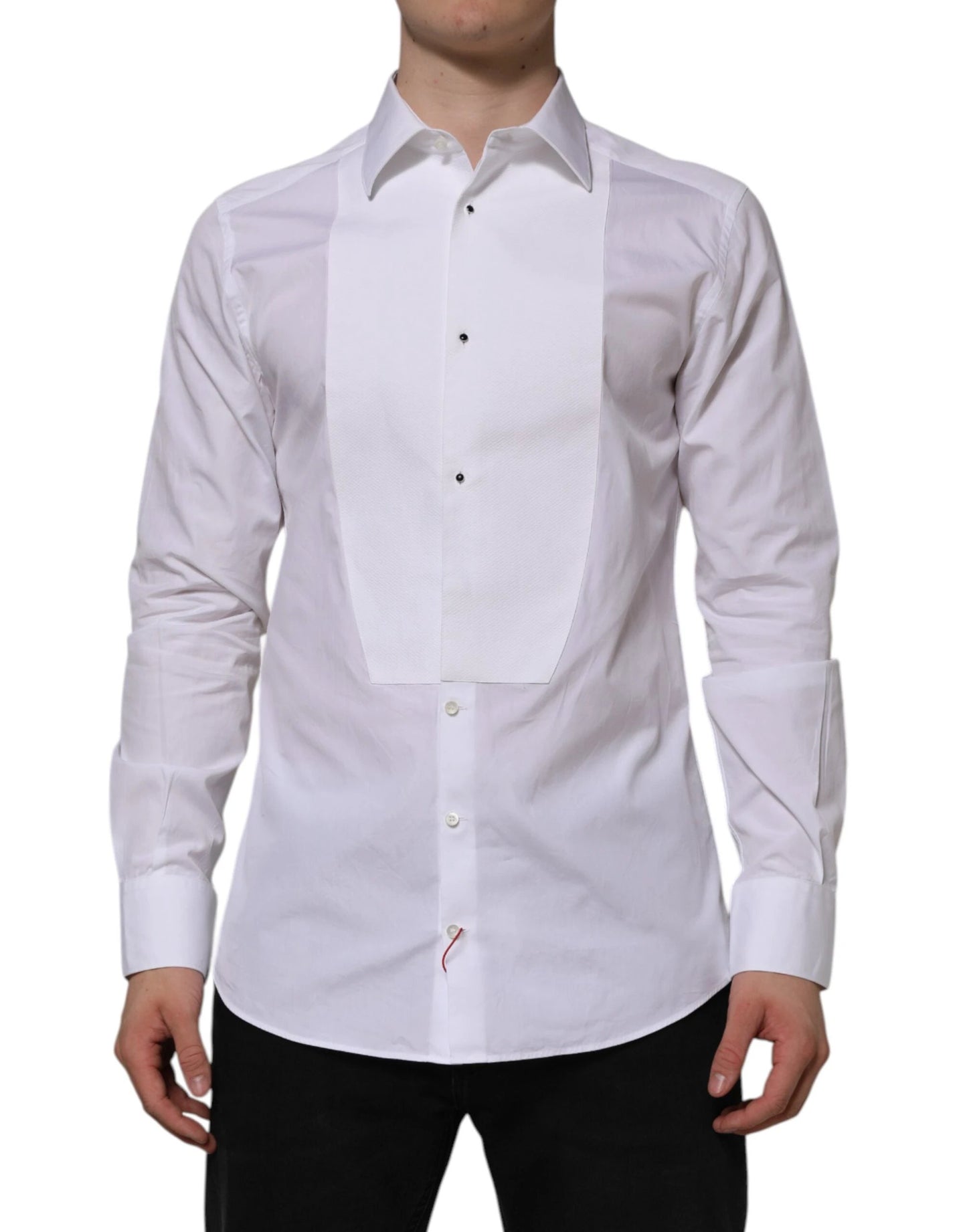 Dolce & Gabbana White Bib Cotton Poplin GOLD Formal Shirt by Dolce & Gabbana
