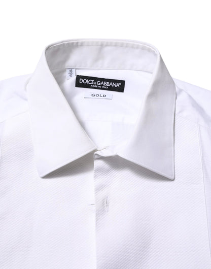 Dolce & Gabbana White Bib Cotton Poplin GOLD Formal Shirt by Dolce & Gabbana
