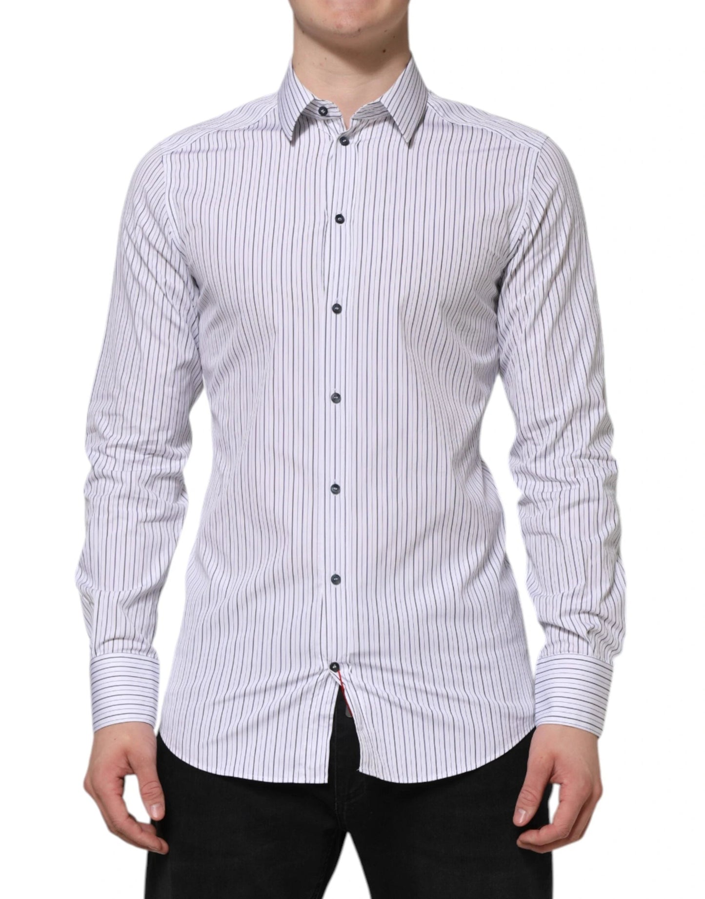 Dolce & Gabbana White Blue Striped Cotton GOLD Formal Shirt by Dolce & Gabbana