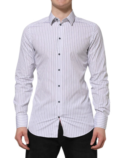 Dolce & Gabbana White Blue Striped Cotton GOLD Formal Shirt by Dolce & Gabbana