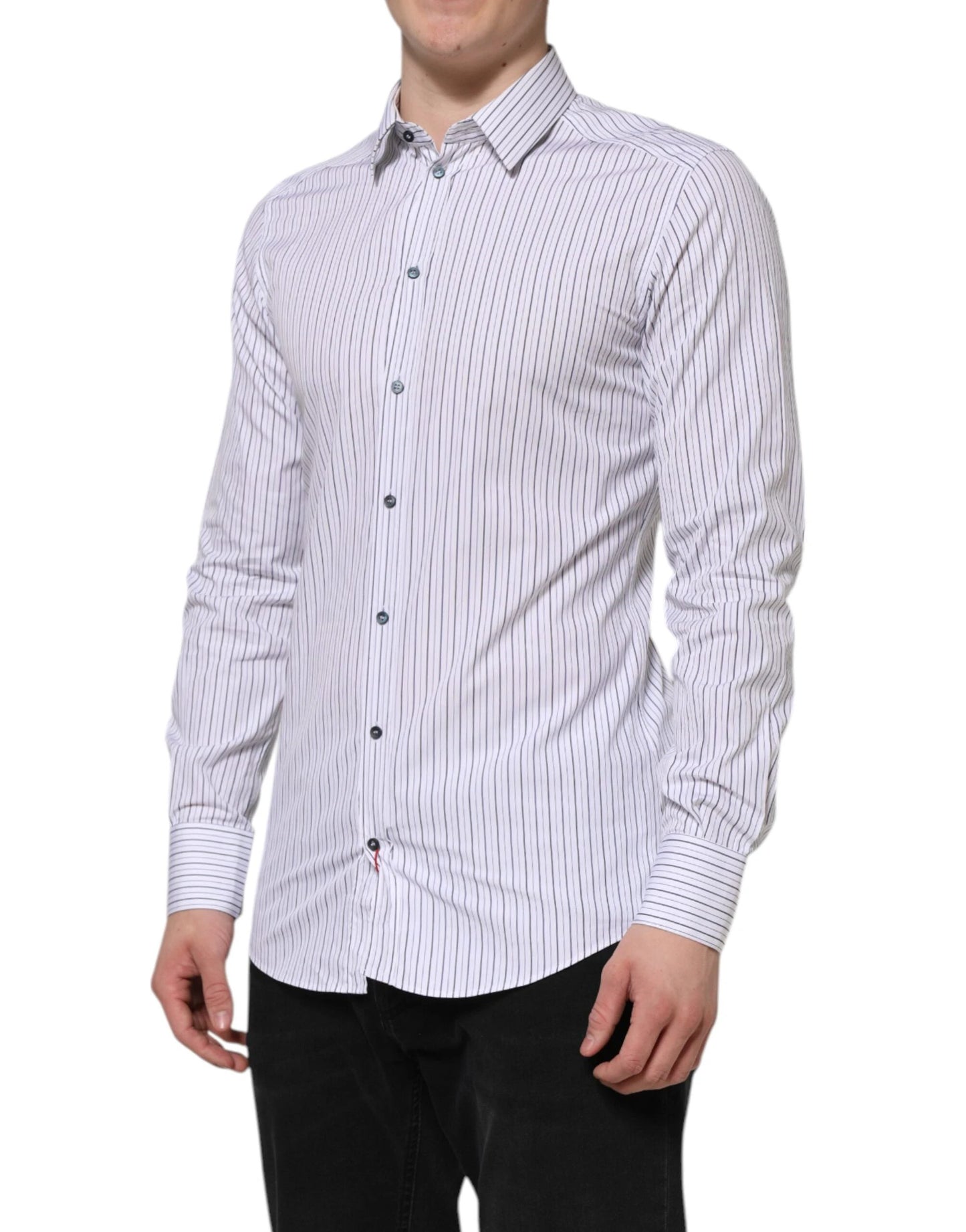 Dolce & Gabbana White Blue Striped Cotton GOLD Formal Shirt by Dolce & Gabbana