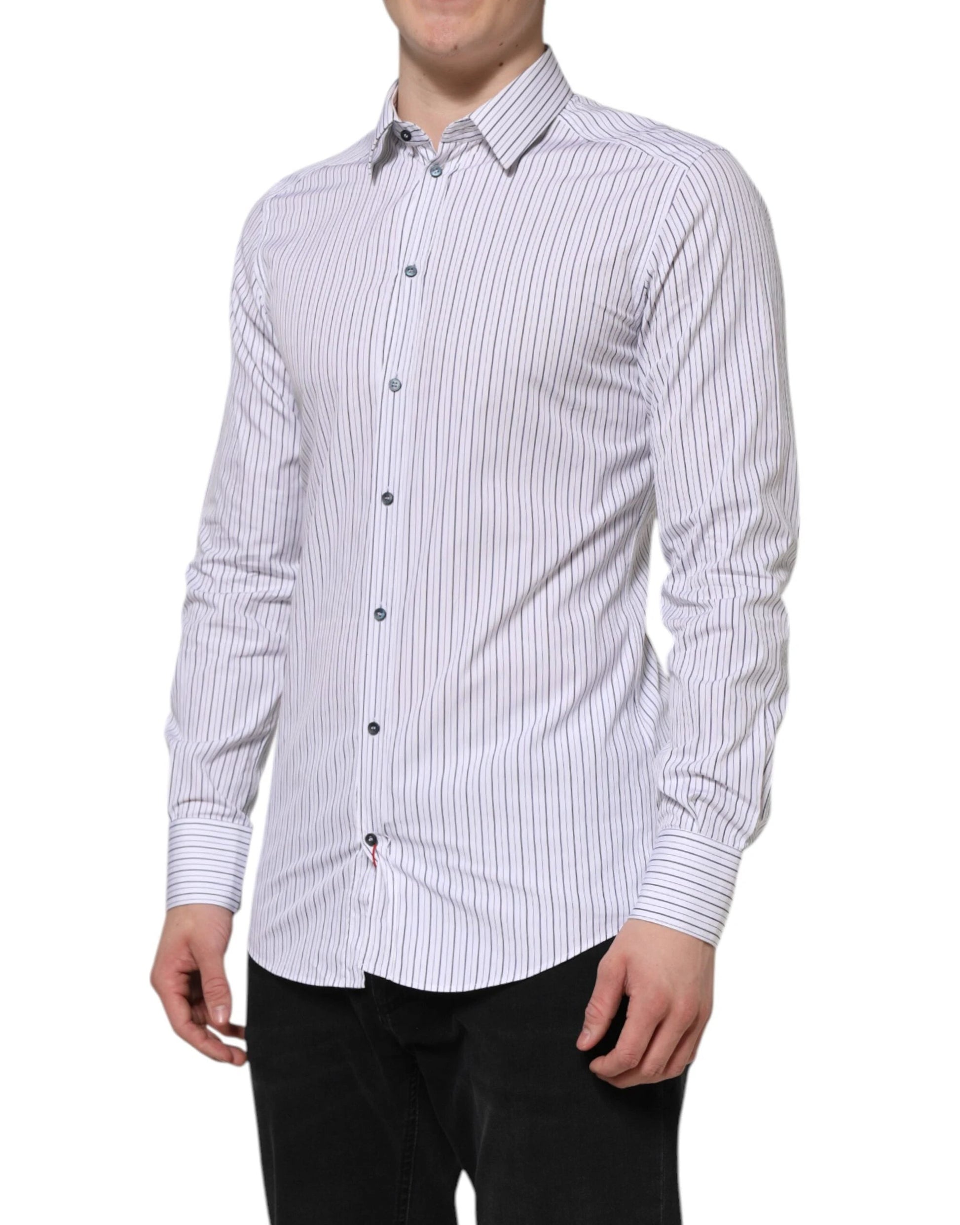 Dolce & Gabbana White Blue Striped Cotton GOLD Formal Shirt by Dolce & Gabbana