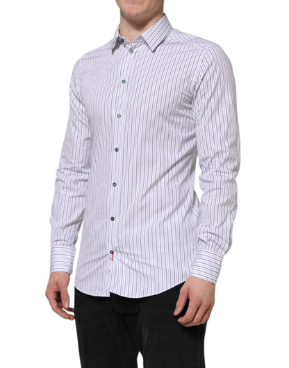 Dolce & Gabbana White Blue Striped Cotton GOLD Formal Shirt by Dolce & Gabbana