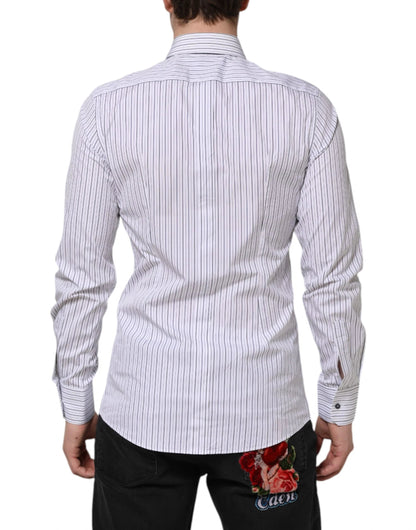 Dolce & Gabbana White Blue Striped Cotton GOLD Formal Shirt by Dolce & Gabbana