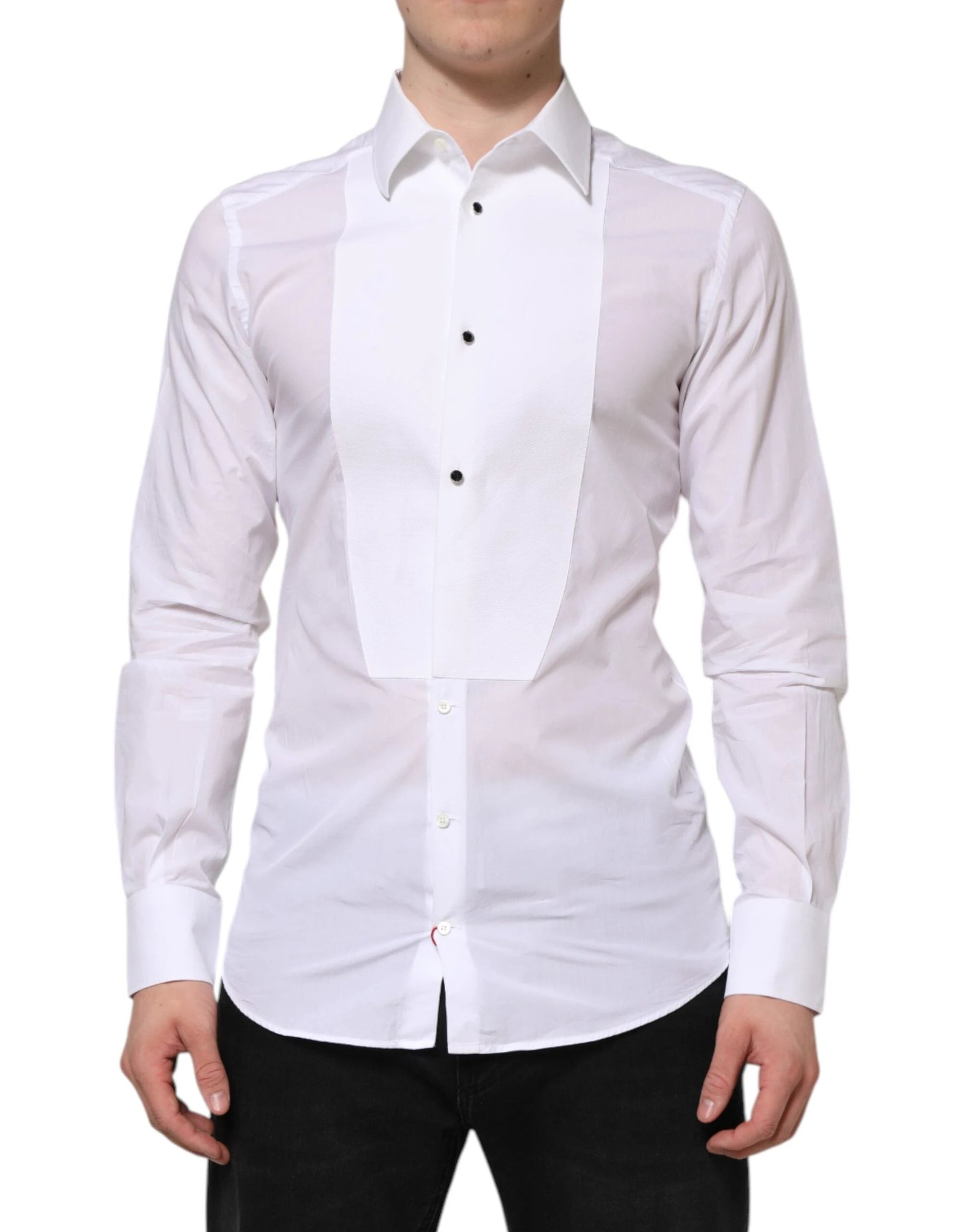 Dolce & Gabbana White Cotton GOLD Bib Poplin Formal Shirt by Dolce & Gabbana