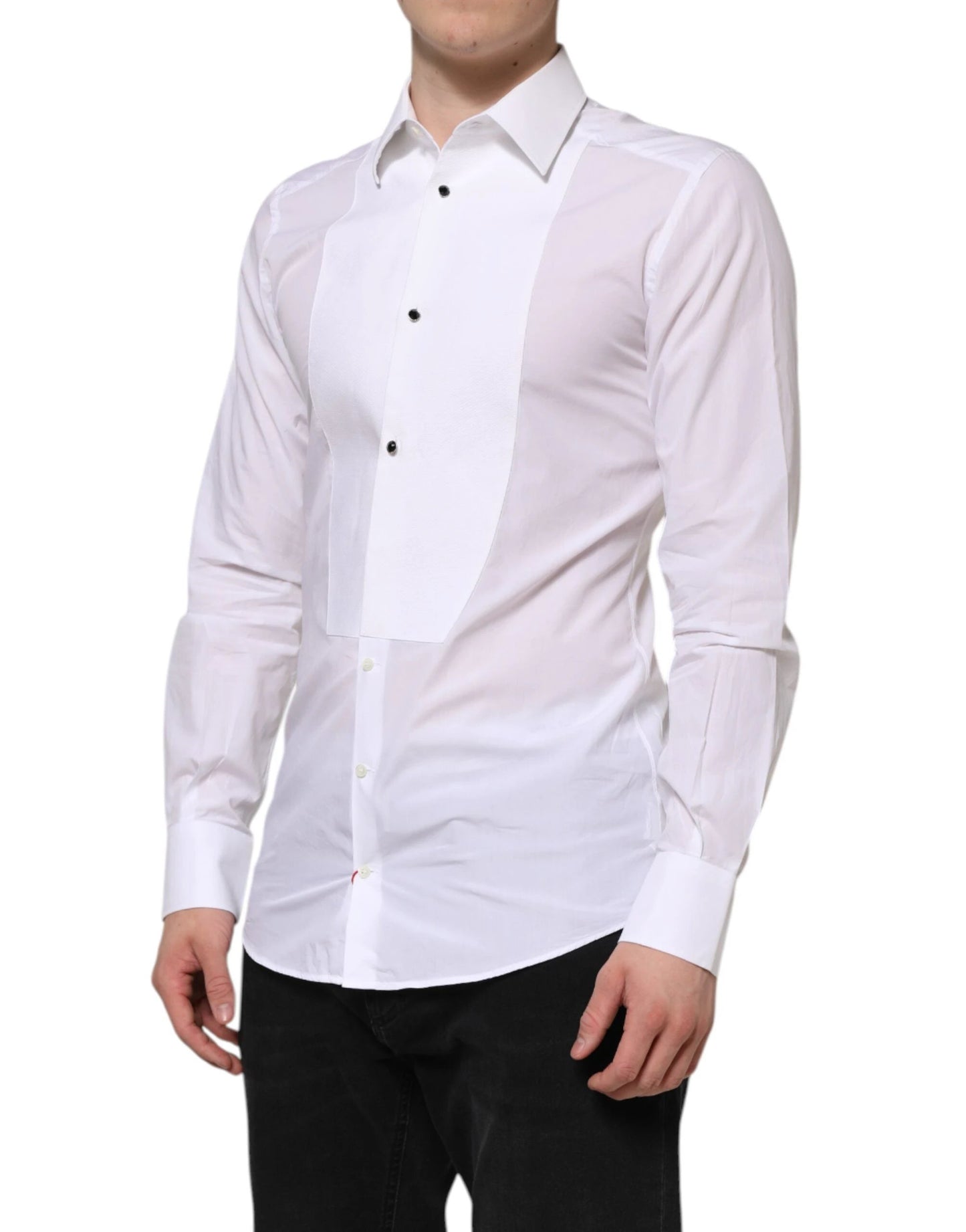 Dolce & Gabbana White Cotton GOLD Bib Poplin Formal Shirt by Dolce & Gabbana