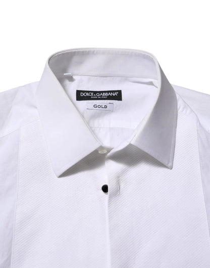 Dolce & Gabbana White Cotton GOLD Bib Poplin Formal Shirt by Dolce & Gabbana
