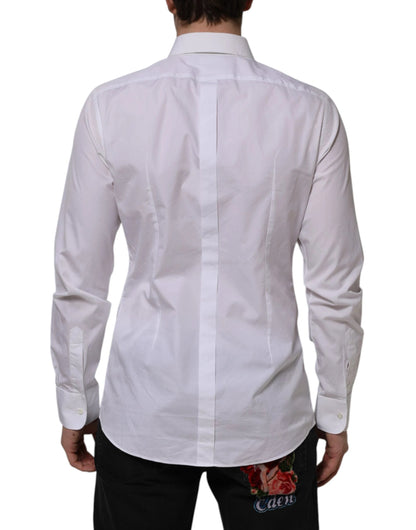 Dolce & Gabbana White Bib Cotton Popline GOLD Men Formal Shirt by Dolce & Gabbana