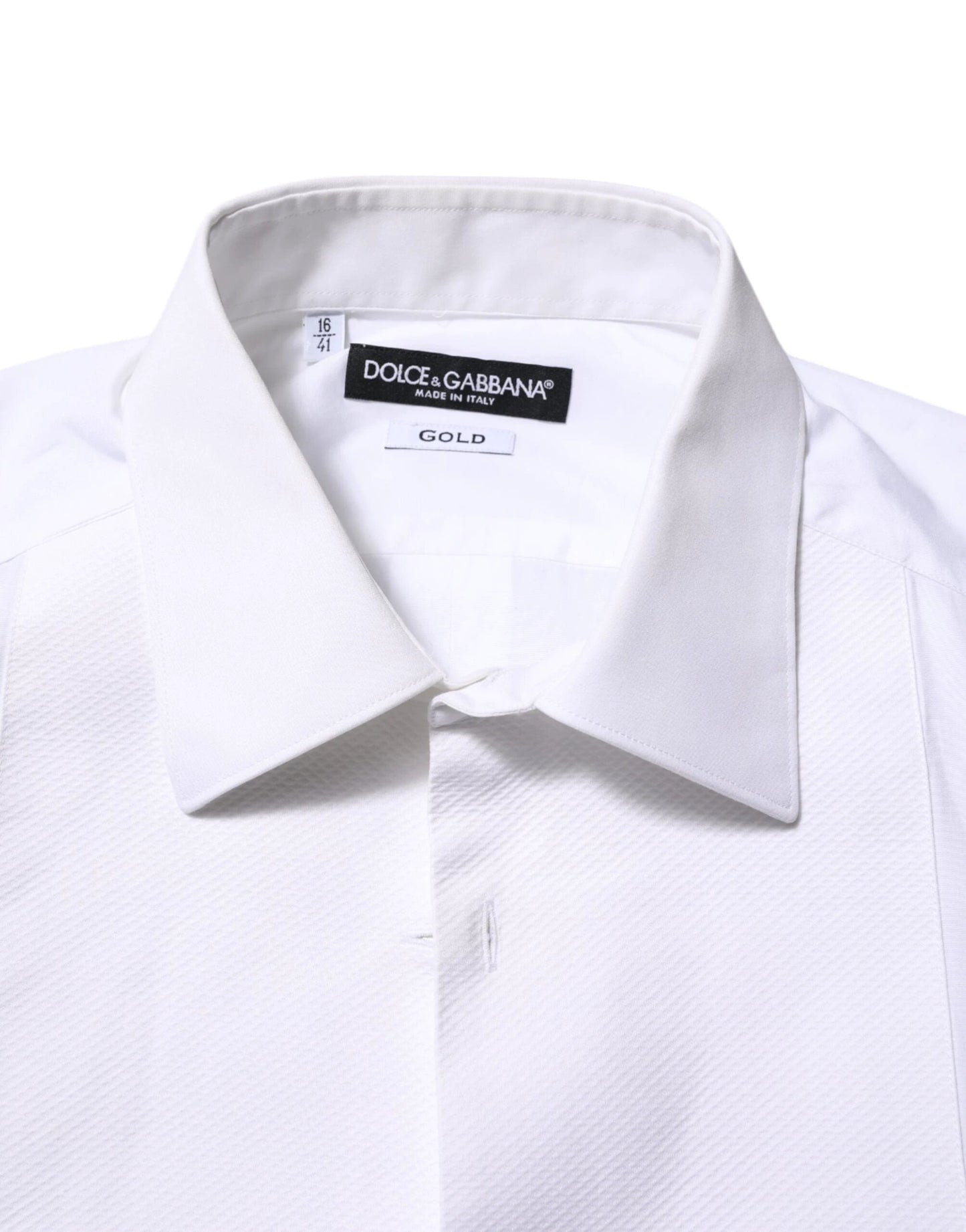 Dolce & Gabbana White Bib Cotton Popline GOLD Men Formal Shirt by Dolce & Gabbana