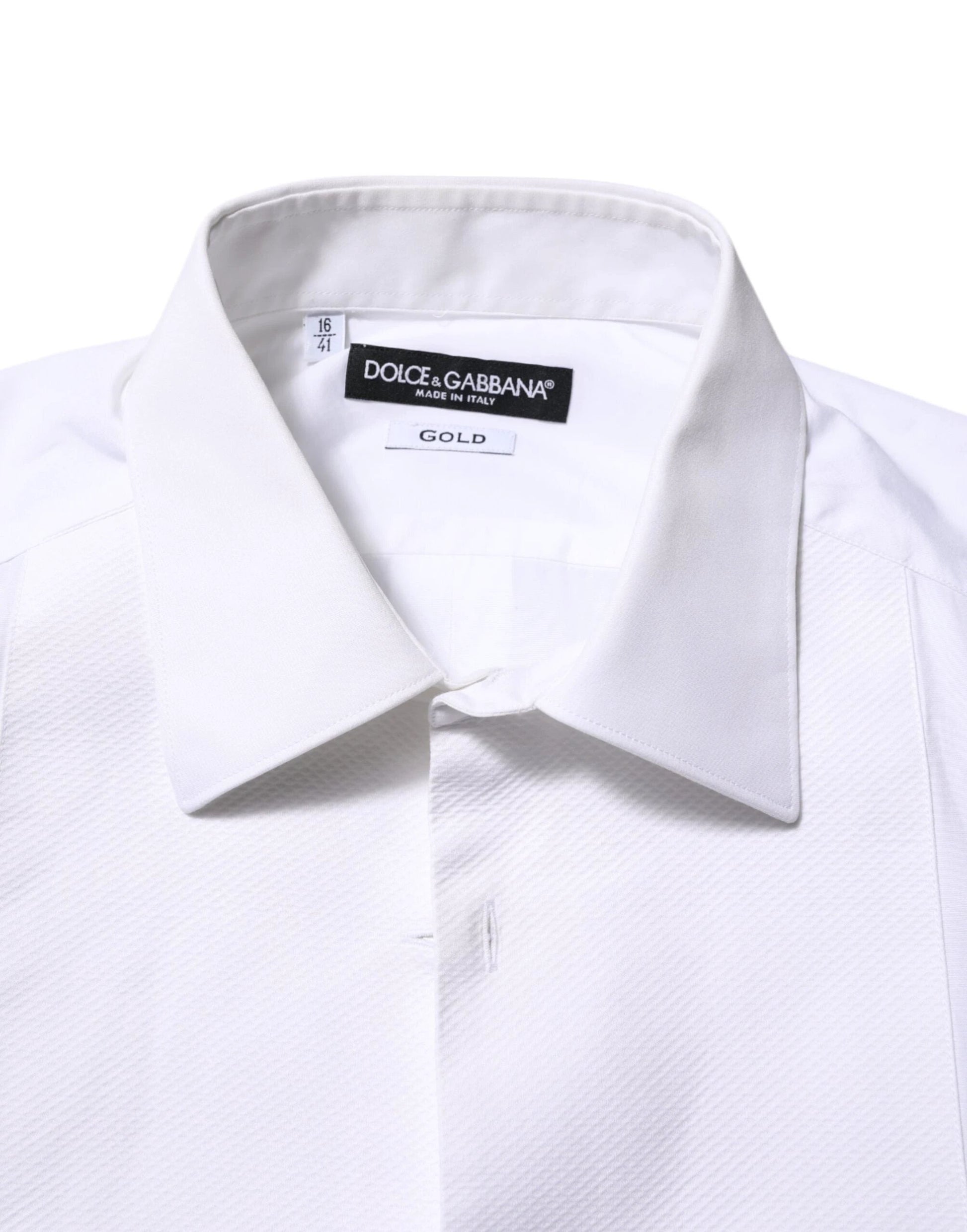Dolce & Gabbana White Bib Cotton Popline GOLD Men Formal Shirt by Dolce & Gabbana