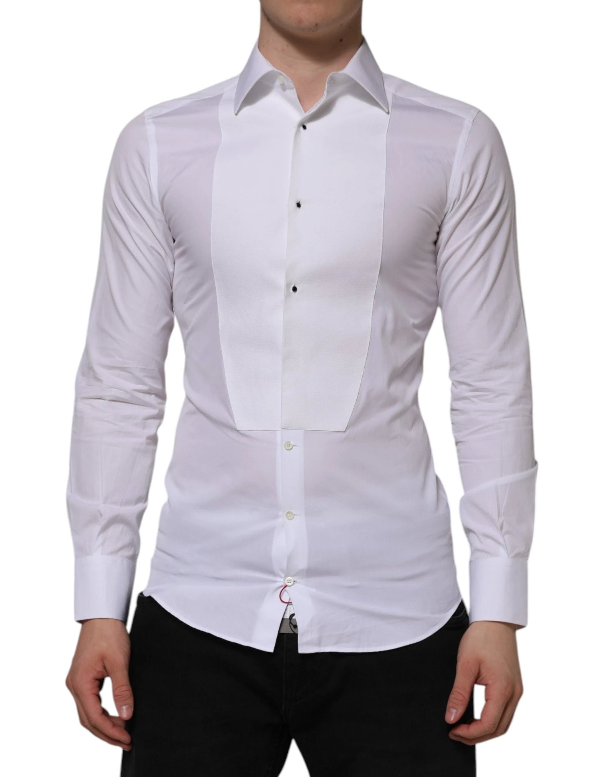 Dolce & Gabbana White Cotton GOLD Bib Poplin Formal Shirt by Dolce & Gabbana