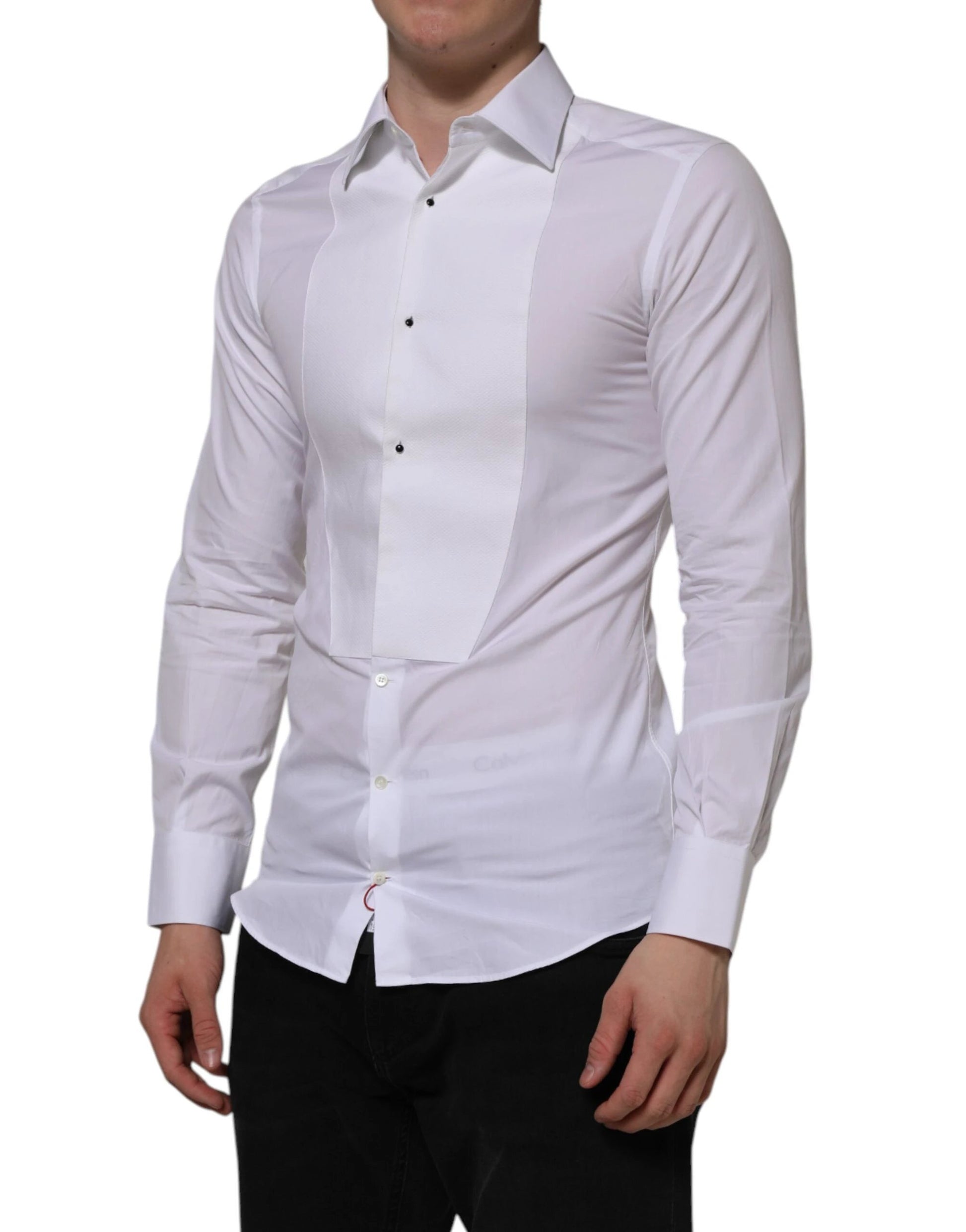Dolce & Gabbana White Cotton GOLD Bib Poplin Formal Shirt by Dolce & Gabbana