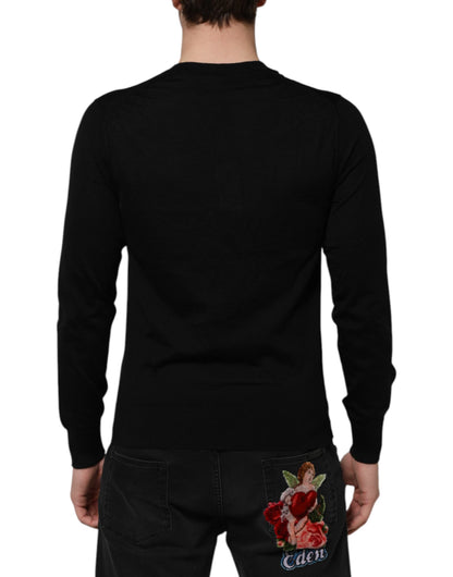Pull Dolce & Gabbana homme logo brodé en laine vierge gris foncé – TSH90492