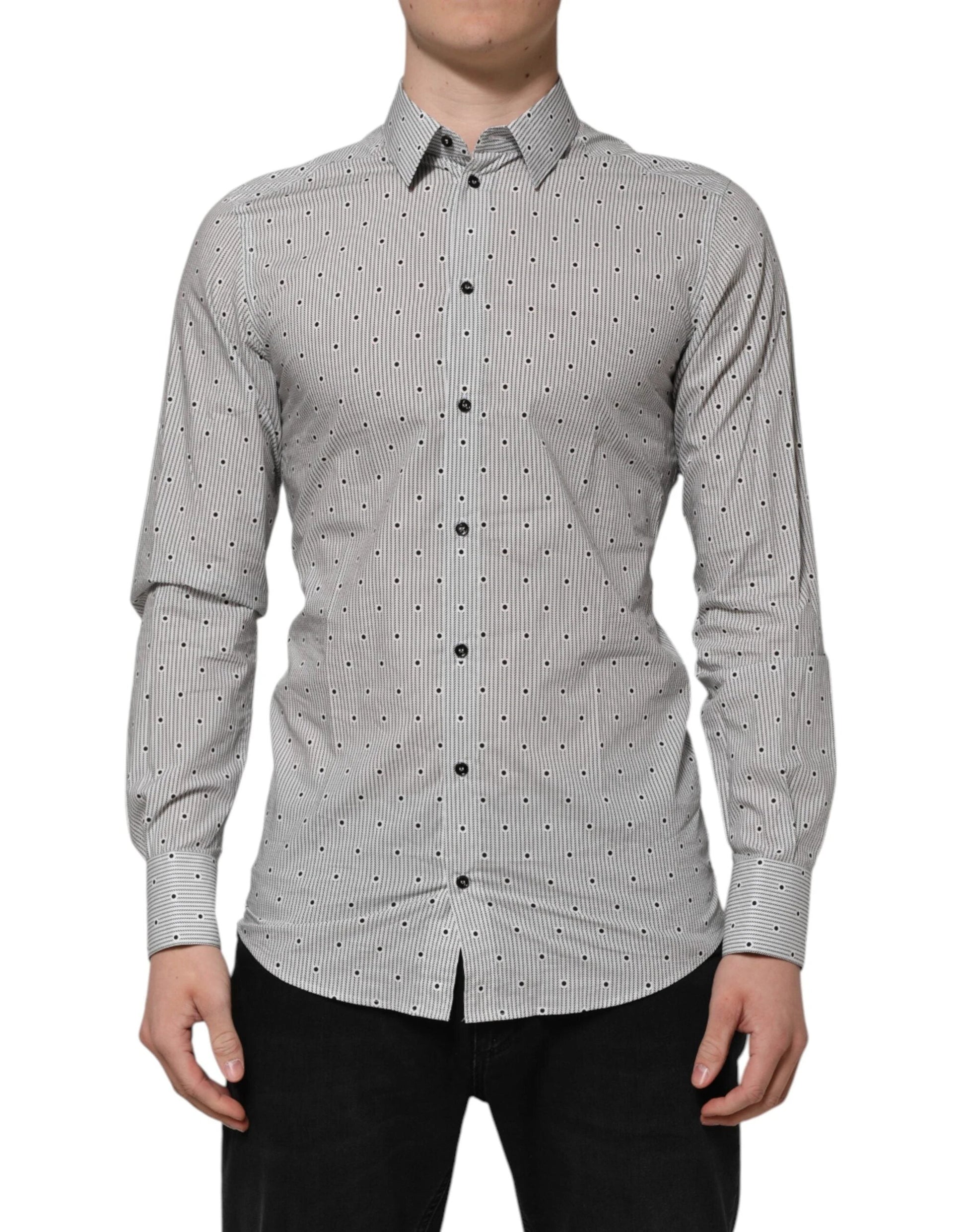 Dolce & Gabbana Gray Dotted Semi Fitted GOLD Men Formal Shirt by Dolce & Gabbana