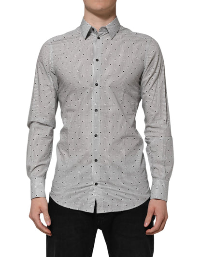 Dolce & Gabbana Gray Dotted Semi Fitted GOLD Men Formal Shirt by Dolce & Gabbana