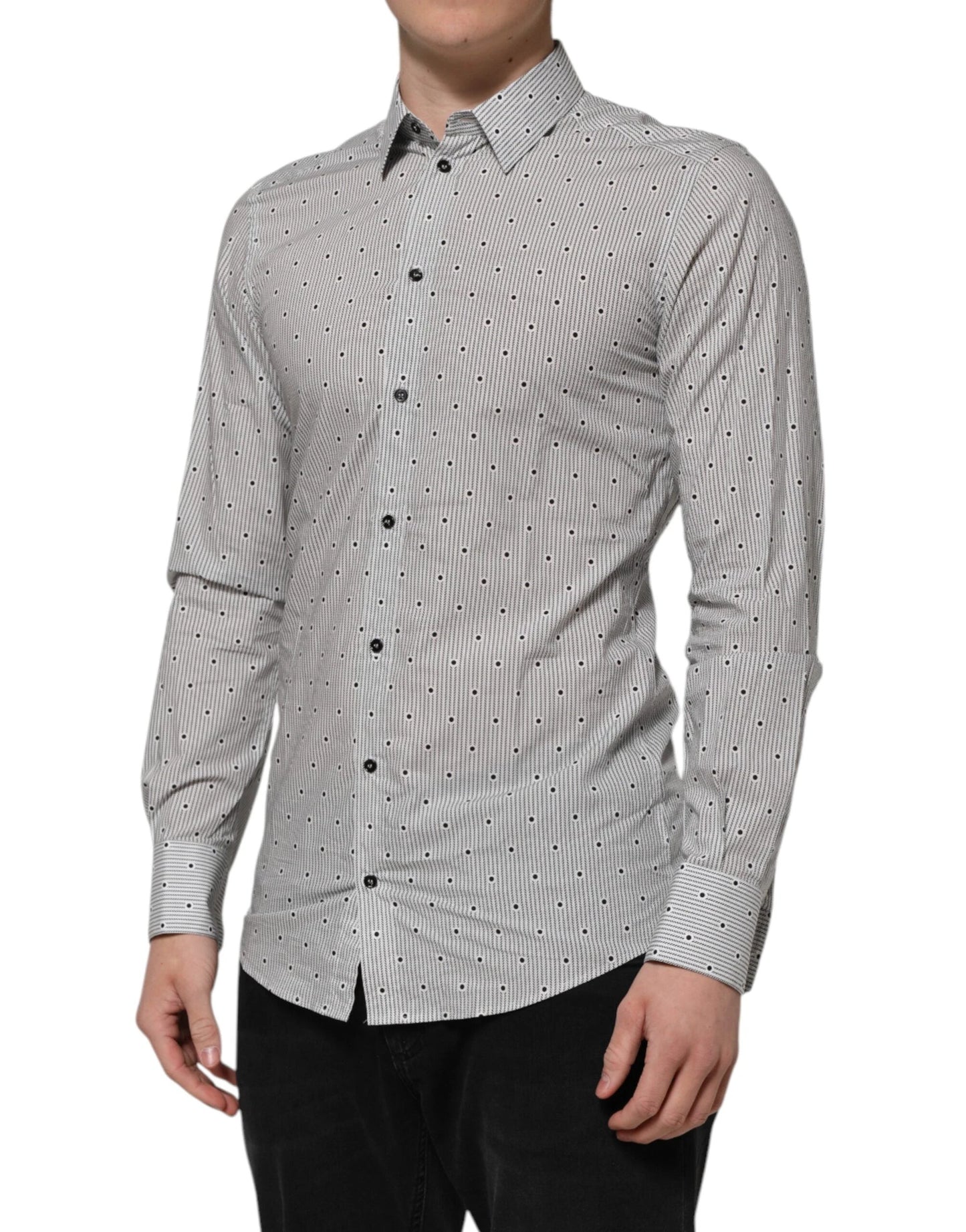 Dolce & Gabbana Gray Dotted Semi Fitted GOLD Men Formal Shirt by Dolce & Gabbana