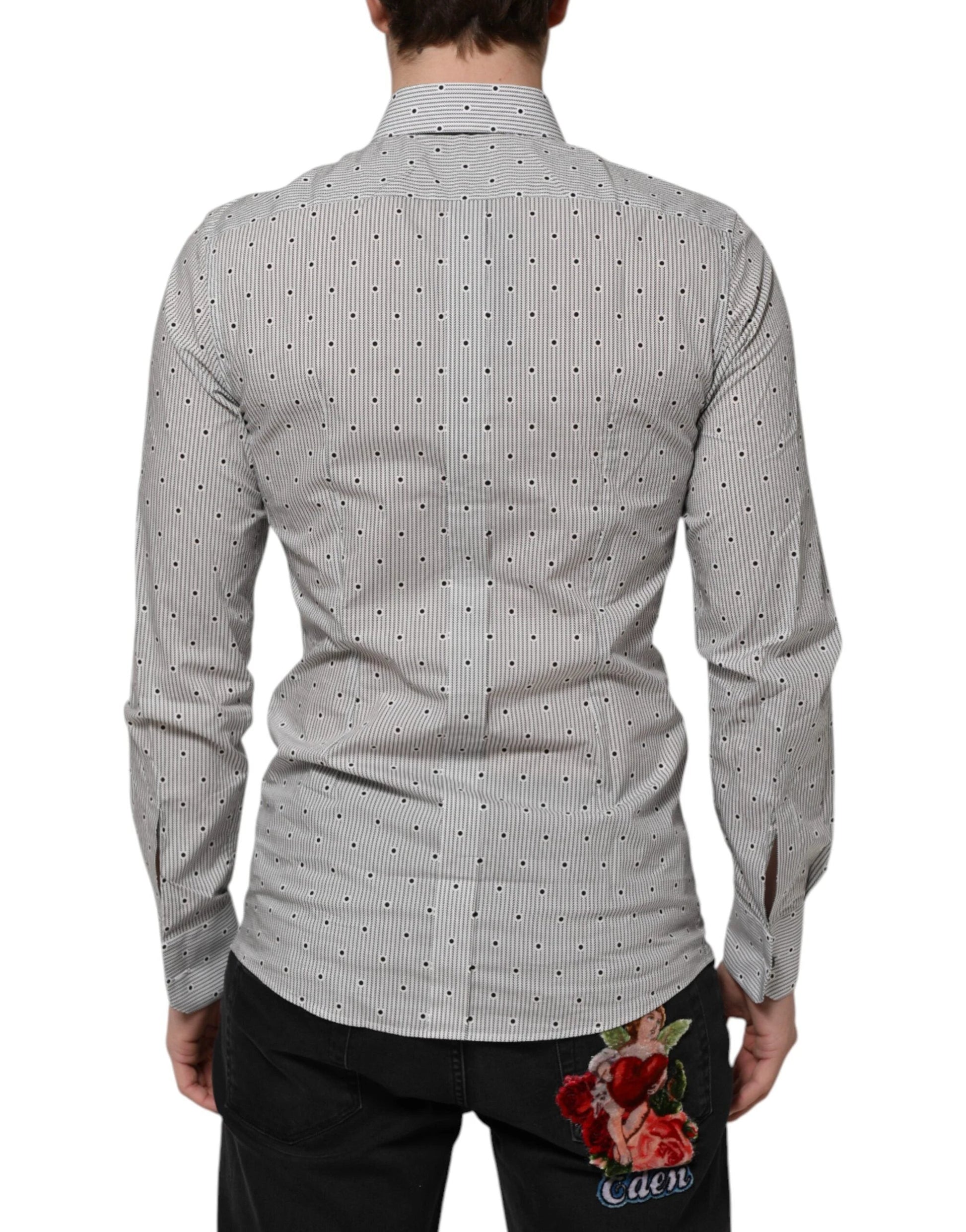 Dolce & Gabbana Gray Dotted Semi Fitted GOLD Men Formal Shirt by Dolce & Gabbana