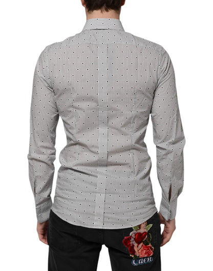 Dolce & Gabbana Gray Dotted Semi Fitted GOLD Men Formal Shirt by Dolce & Gabbana